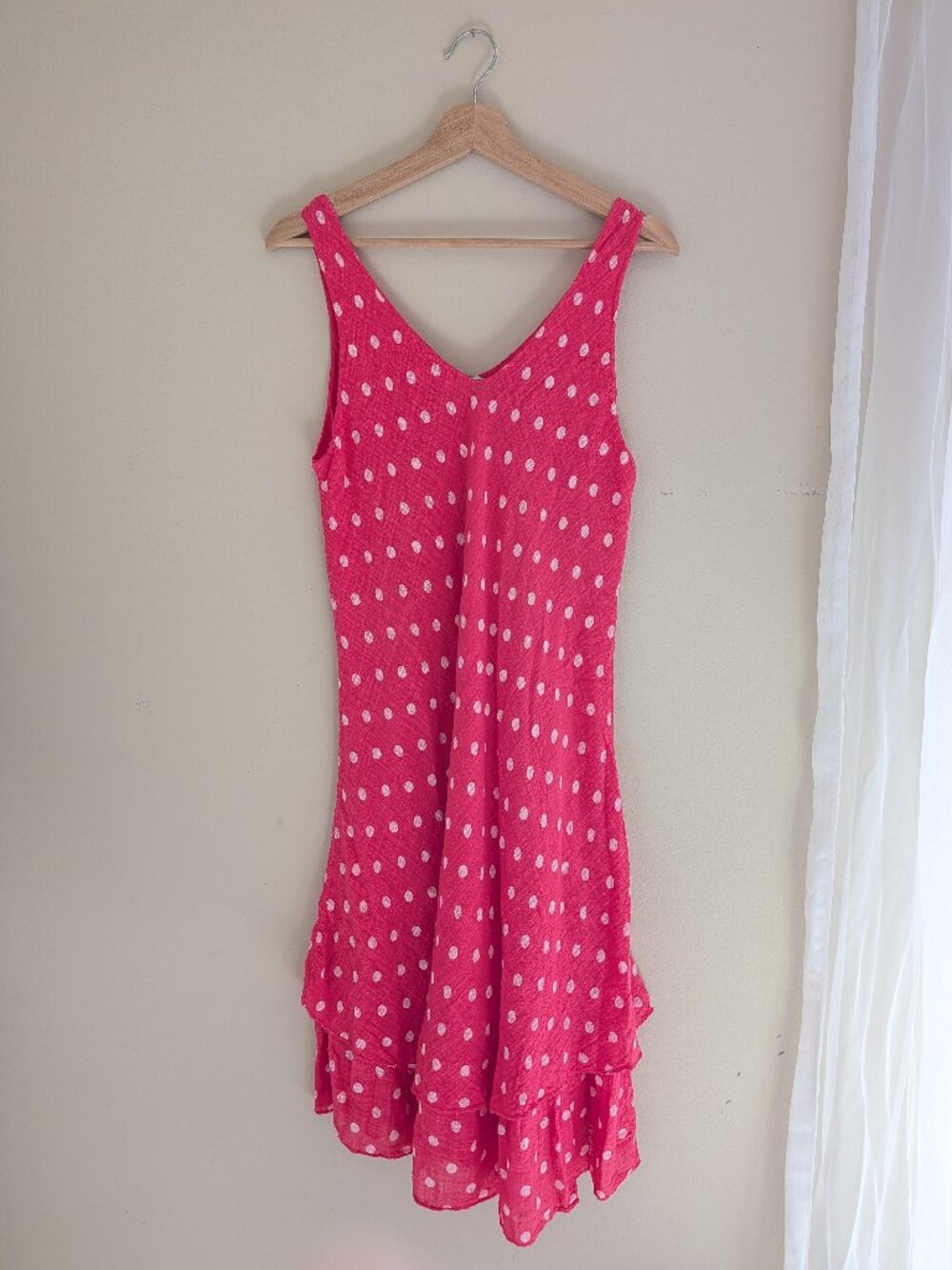100% Lin Blanc, Linen Blend‎ Dress Size 48 (US 12 or L) Polka Dot, Made in Italy